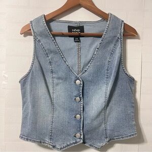 Refuge Button Down Western Coastal Cowgirl Rodeo Sleeveless Vest Denim Vest L